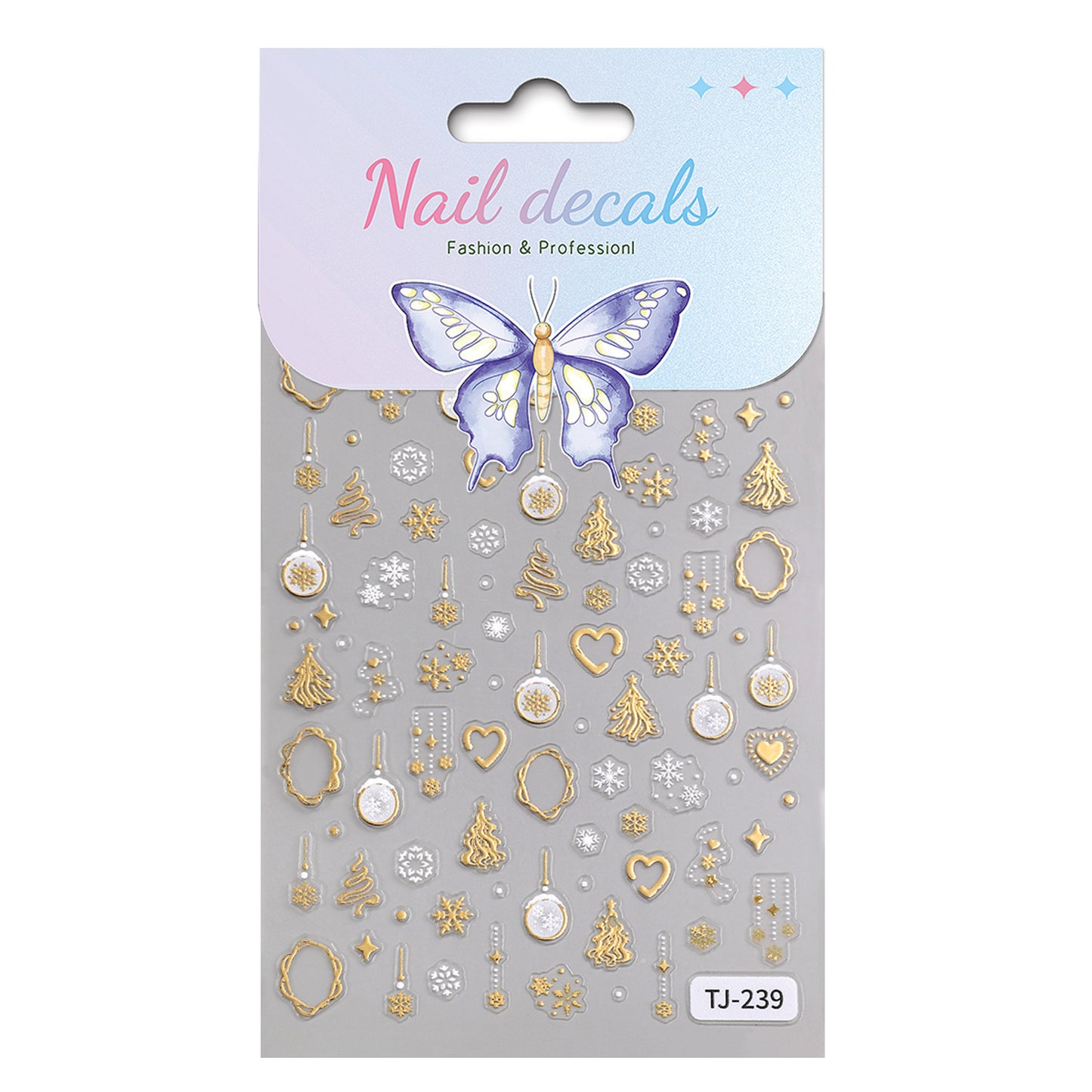 Bronzing Christmas Tree Nail Art Sticker 5D Embossed Three-dimensional Snowflake Christmas Ball DIY Nail Sticker Ornament TJ