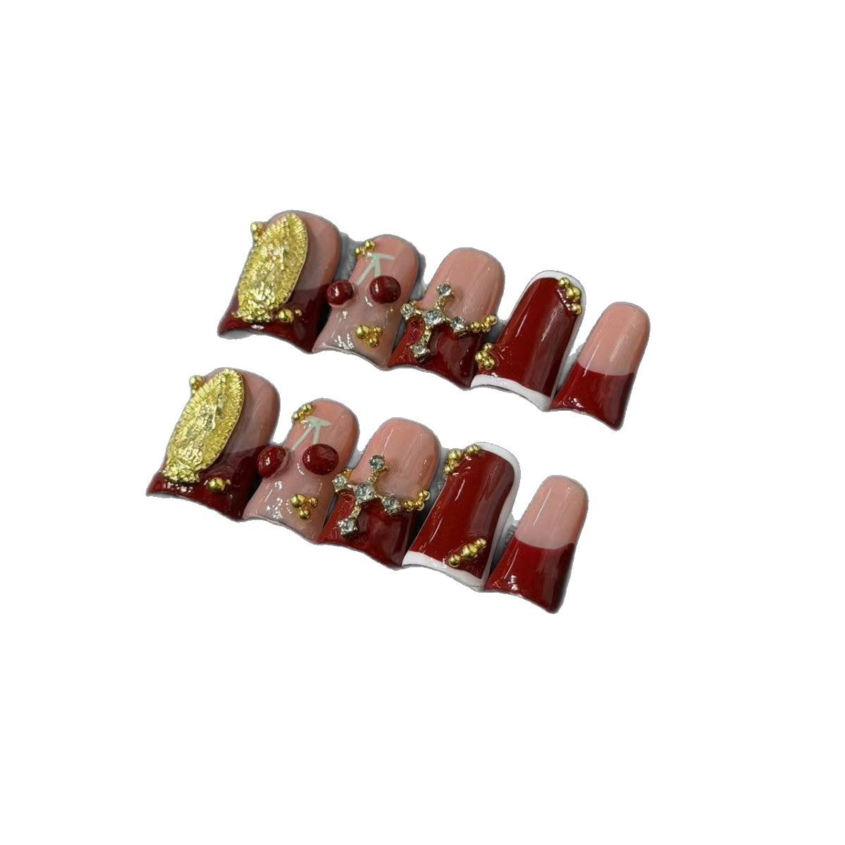 365nails: "Ruby Crown" – 3D 크리스탈 수제 아몬드형 네일
