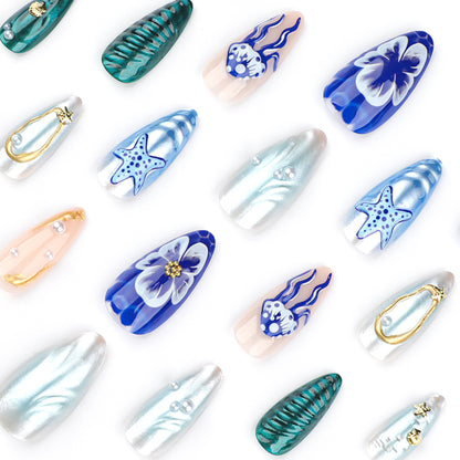 3D Ocean  Pearl Nail Art Short Almond Wearable    False Nail Wholesale｜365nails