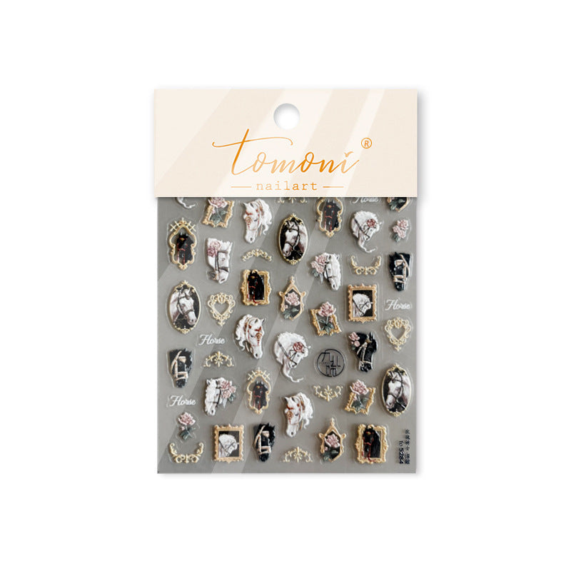 Vintage Horse Portrait Collection: "Baroque Equestrian" – 3D Embossed Nail Sticker
