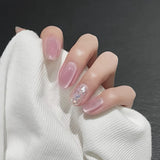 Naked pink cat eye flash short square press-on nails