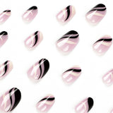 Press on armor, French simple black and white wavy lines Press on armor, short nails art Press on nails press on nails｜365nails