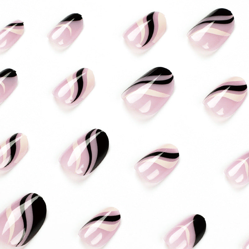 Press on armor, French simple black and white wavy lines Press on armor, short nails art Press on nails press on nails｜365nails