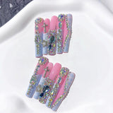 Pink Lavender Butterfly Crystal Glam Press On Nails