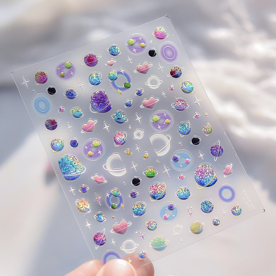 Cosmic Planet Collection: "Galaxy Cat Eye" – 3D Glitter Nail Sticker