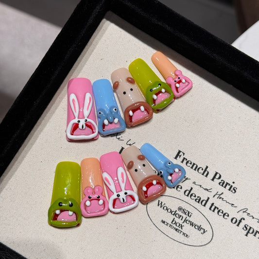 Frog frog duck bill fun cartoon ugly cute big mouth nail art finished product press-on nails removable pure handmade | 365nails