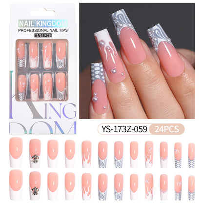 Press on nails fake nail patch extension nail Spice Girl medium rectangle removable 24 pieces with drill manicure