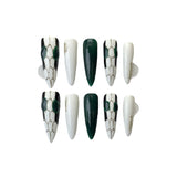 [Foto real feita à mão] Novas unhas postiças, arte de unha em formato de cabeça de cobra, arte de unha super branca de luxo, leve e alta, temperamento | 365nails