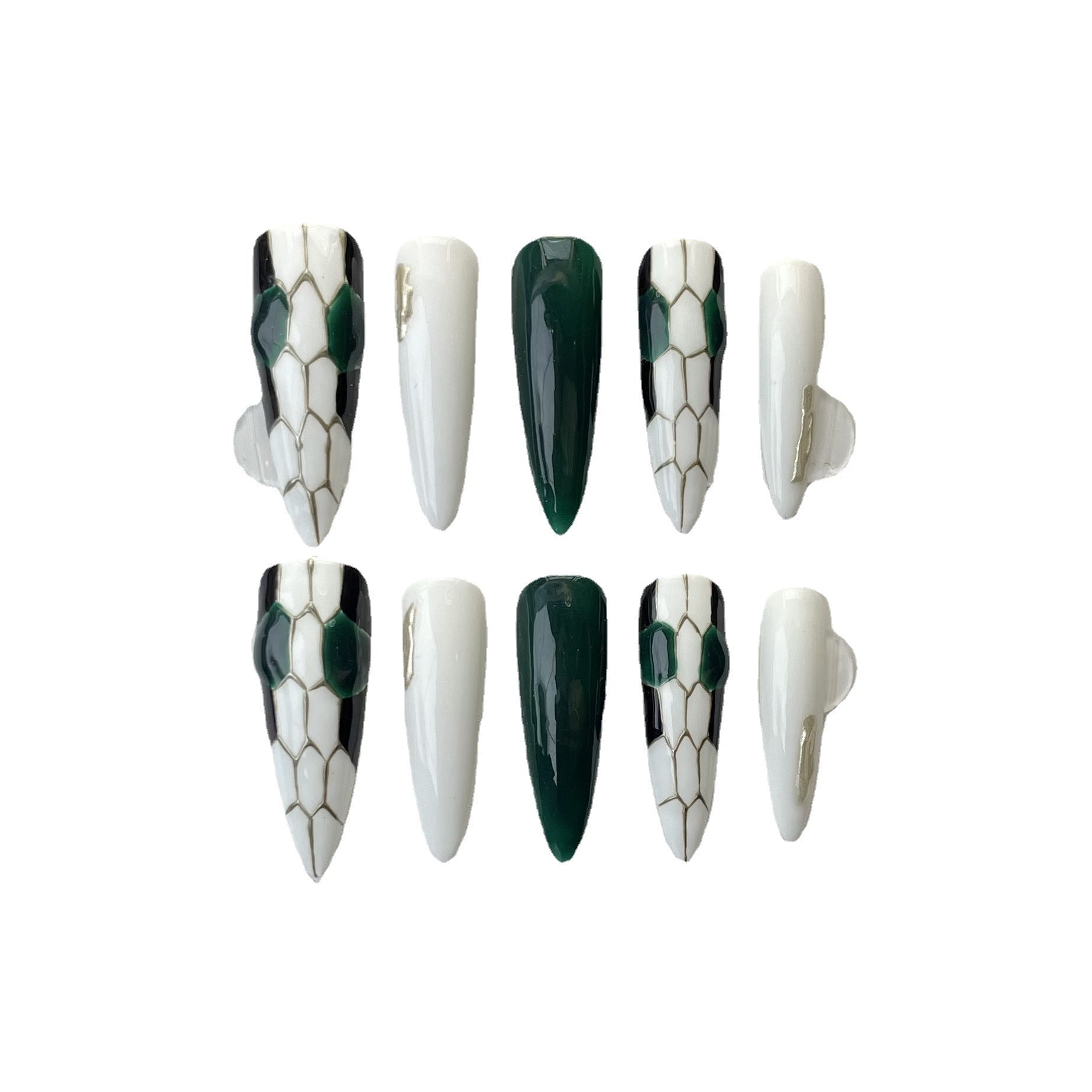 [Foto real feita à mão] Novas unhas postiças, arte de unha em formato de cabeça de cobra, arte de unha super branca de luxo, leve e alta, temperamento | 365nails