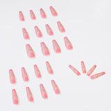 Unhas postiças longas com acabamento em francês rosa fosco, remendo removível para unhas ｜ 365 unhas