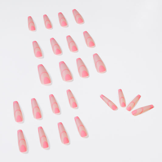 Long Ballet Frosted Pink French Wear Nail Art Finished Fake Nail Nail Art Patch Nail Patch Removable｜365nails
