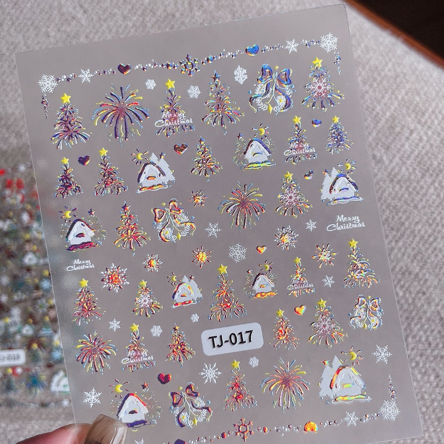 Christmas colorful hut nail art sticker 5D relief three-dimensional Christmas atmosphere nail sticker jewelry TJ model