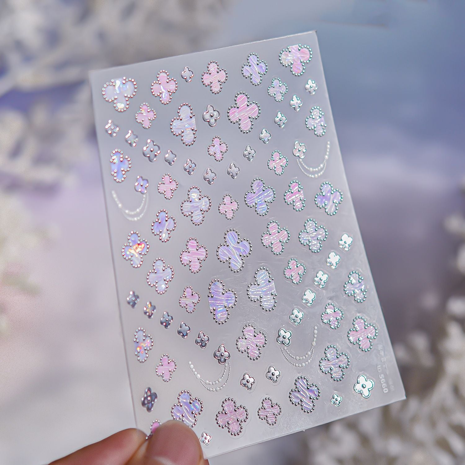 珠光貝母四葉草指甲貼—虹彩 3D 浮雕組