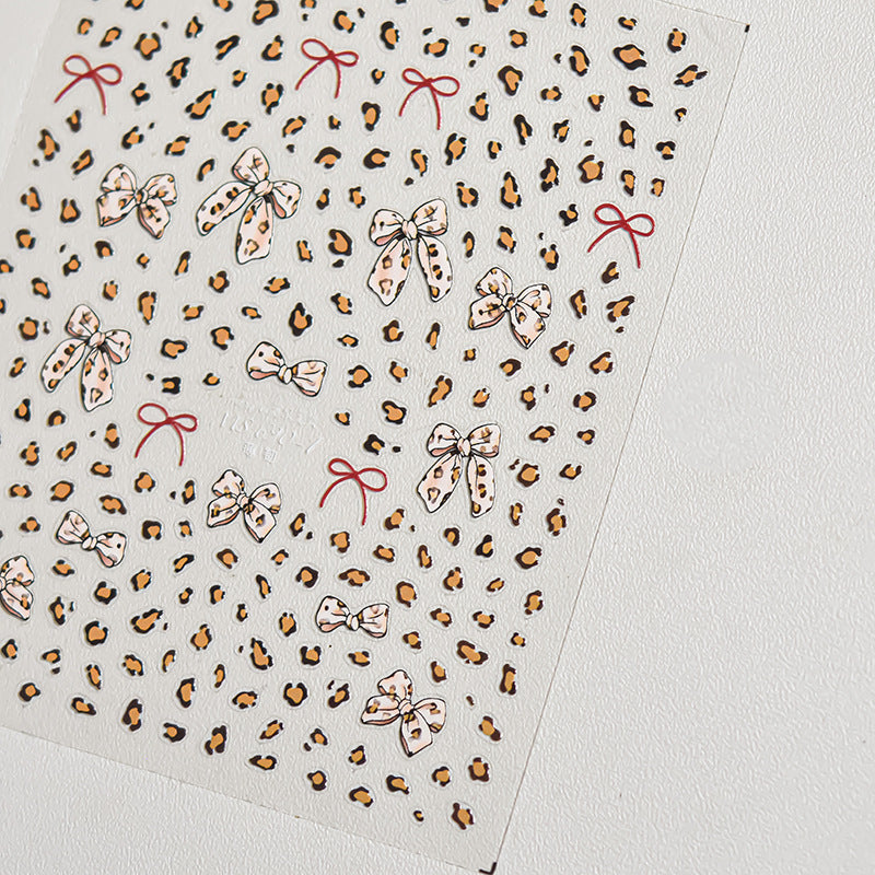 Pink Leopard Print & Bow Nail Sticker Set – "Sweet Pink Leopard Bow"