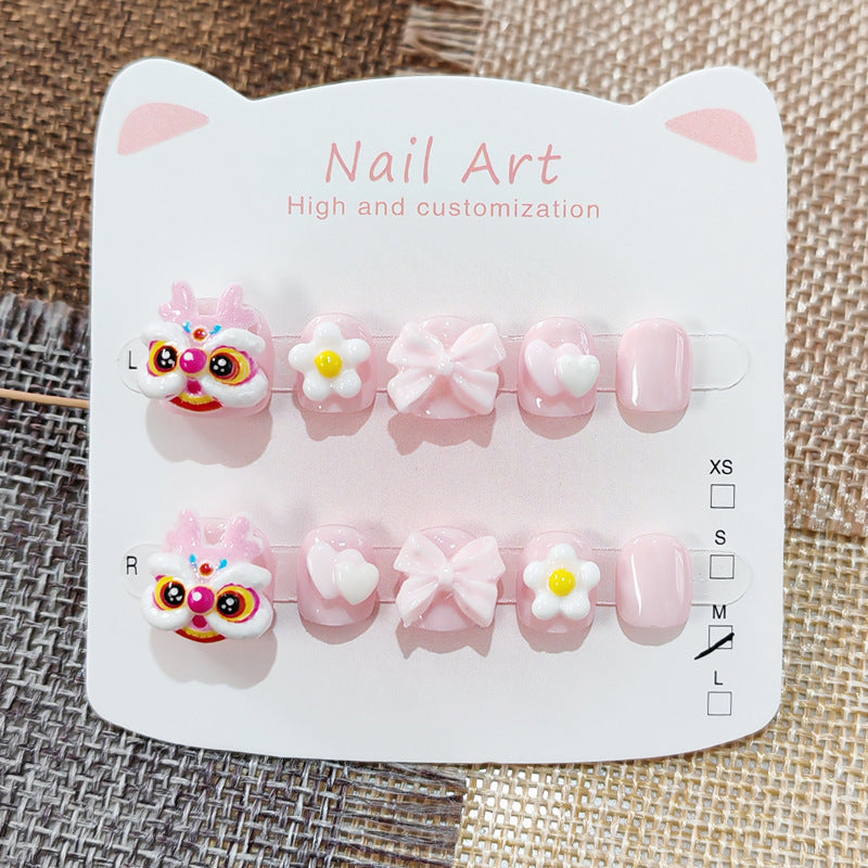 365nails: "pastel pink lion dance" – short round handmade kids press-on nails