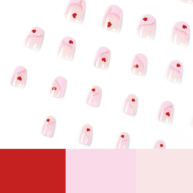 "Pink Swirls & Red Hearts" - Precision Crafted Press-On Nails