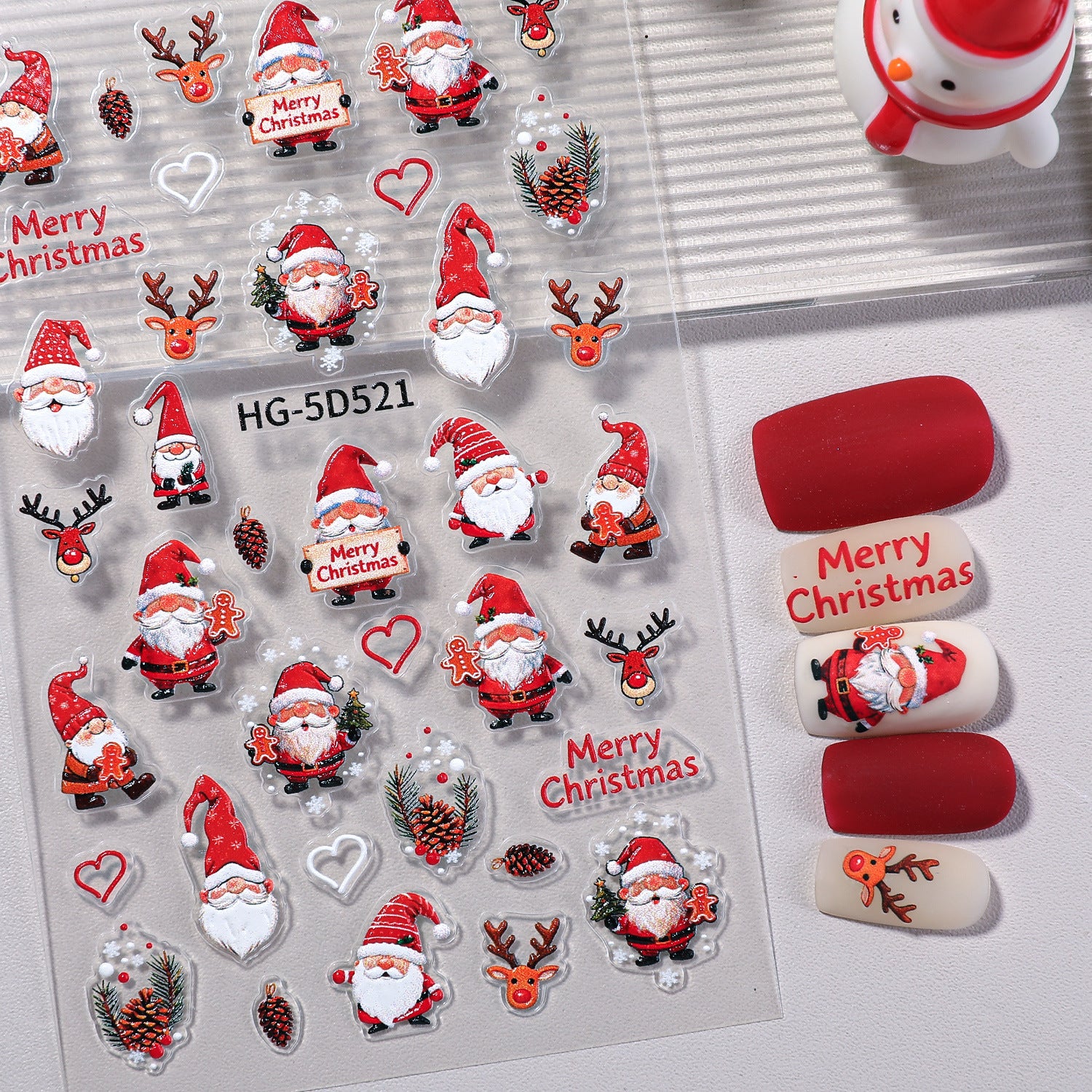 Original Christmas nail sticker 5D relief three-dimensional happy Christmas atmosphere elements DIY nail sticker HG model