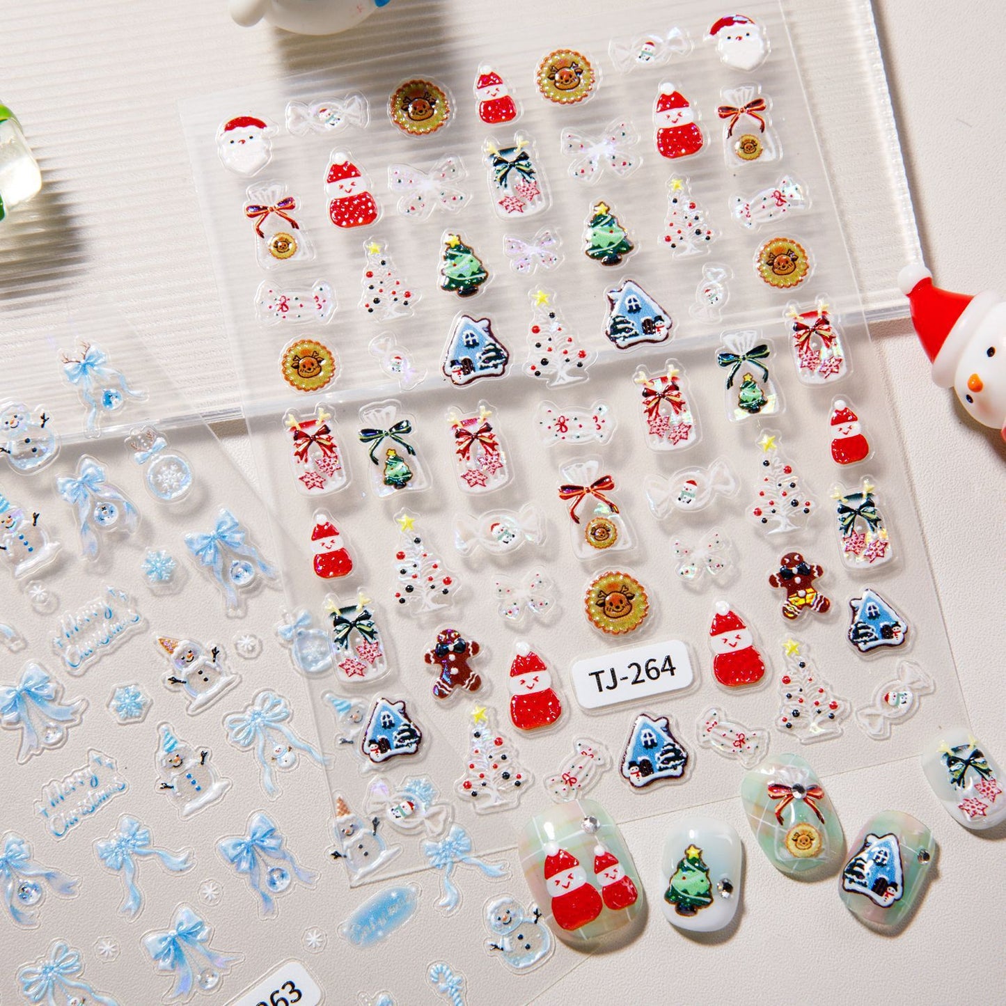 Aurora Christmas Nail Art Sticker 5D Embossed Three-dimensional Christmas Tree Snowman DIY Nail Sticker Ornament TJ