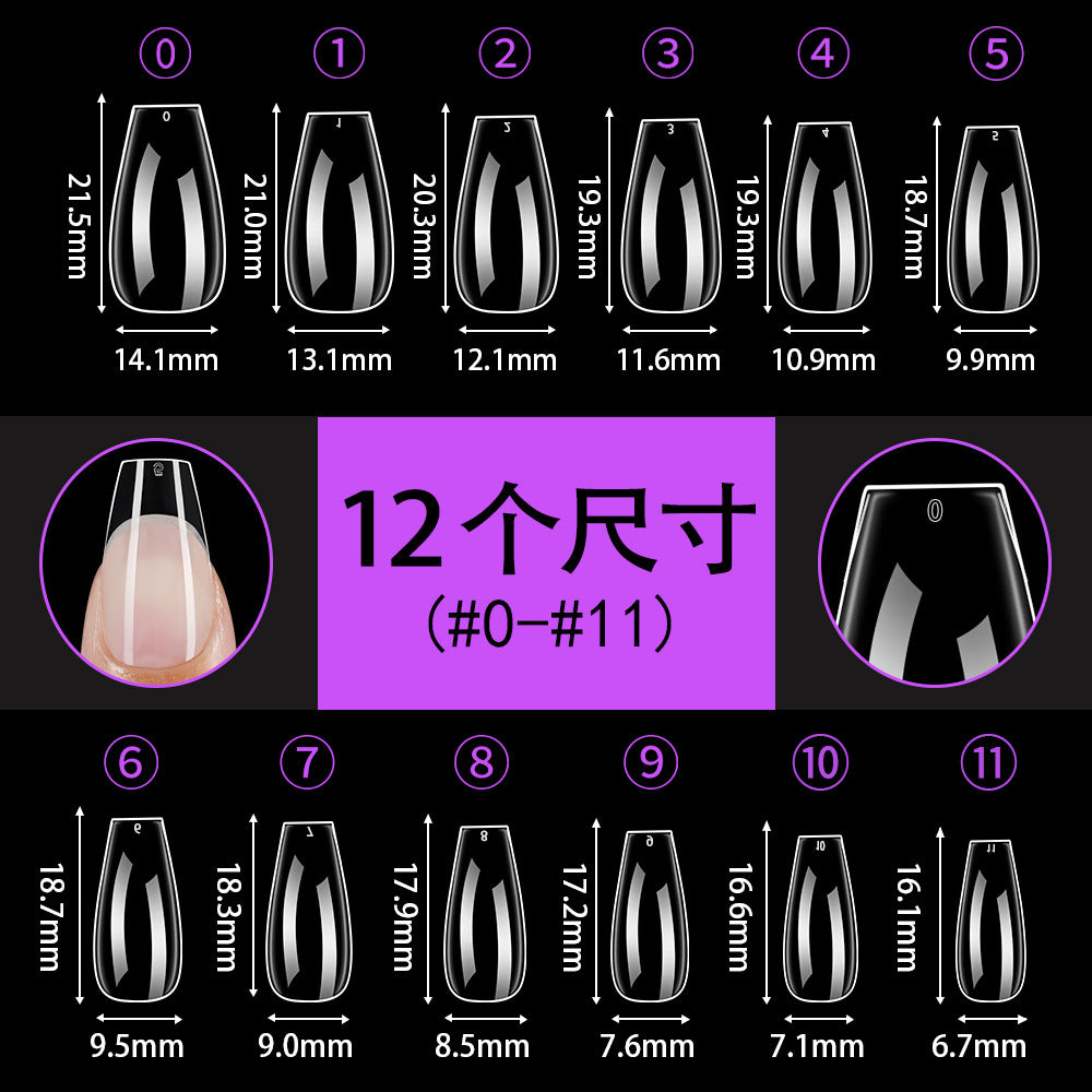 半霧透明短款杏仁形甲片，梯形全覆蓋無縫貼片 批發 (MOQ=3)
