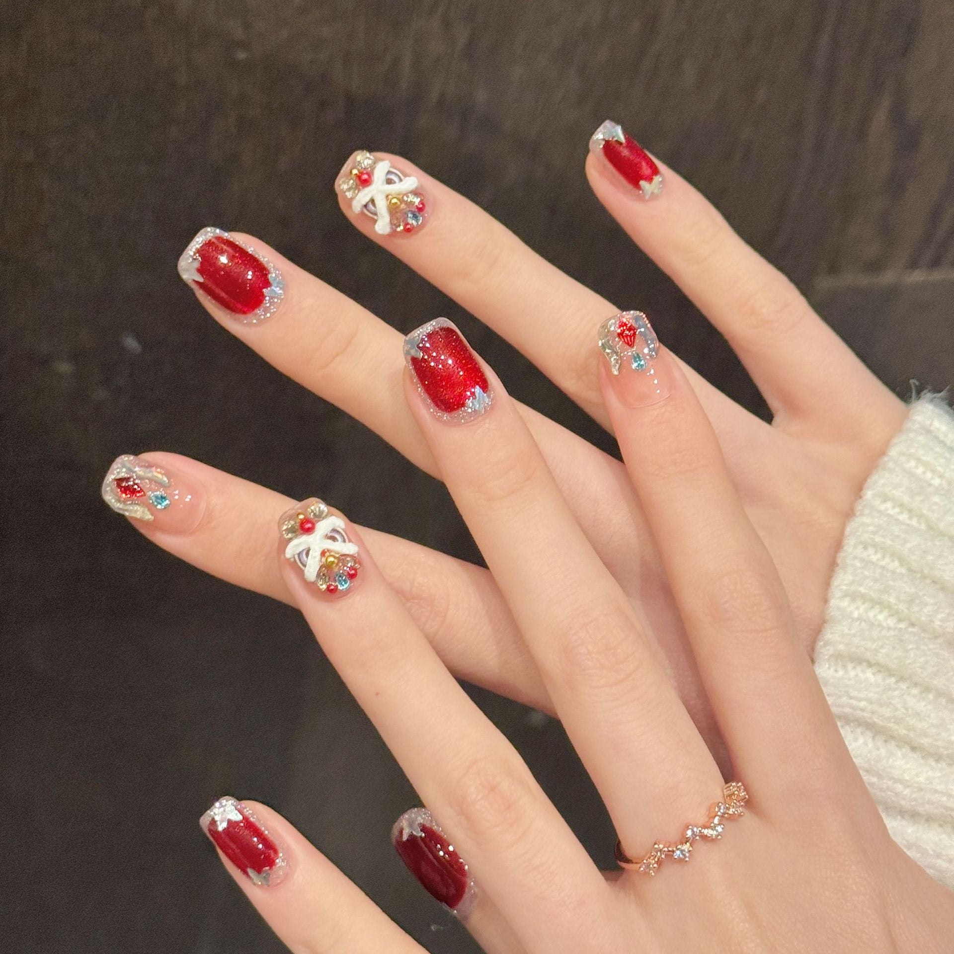 Glazed Gold Collection: "Ruby Whisper" – Short Square/Short Oval Press-On Nails