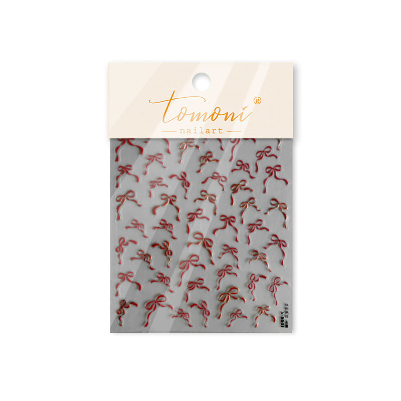 Red Bow Collection: "Gilded Red Bow" – 3D Embossed Nail Sticker