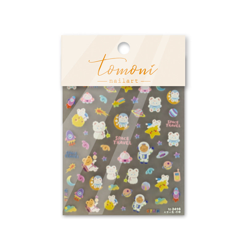 Space Bear Adventure – Cute Cartoon Nail Art Set