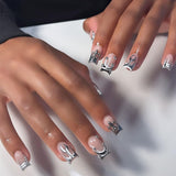 press on nails nude hot silver flame press on nails piece square nail patch fake nail wholesale｜365nails