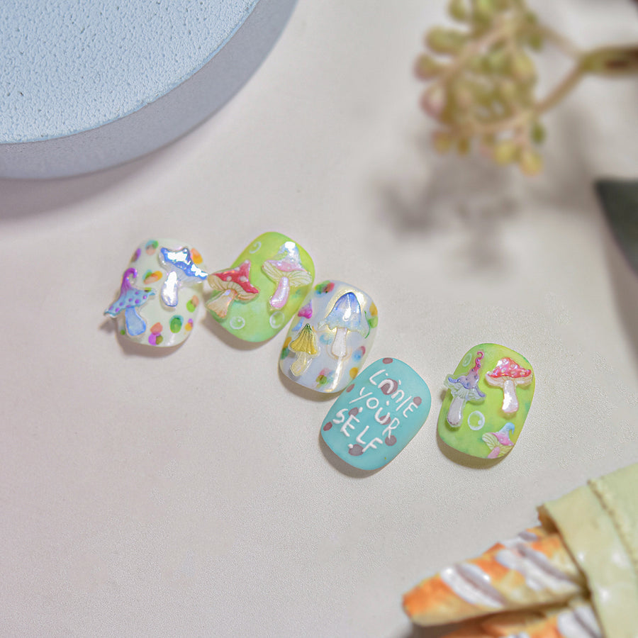 Whimsical Mushroom Collection: "Fairy Forest" – 3D Embossed Nail Sticker