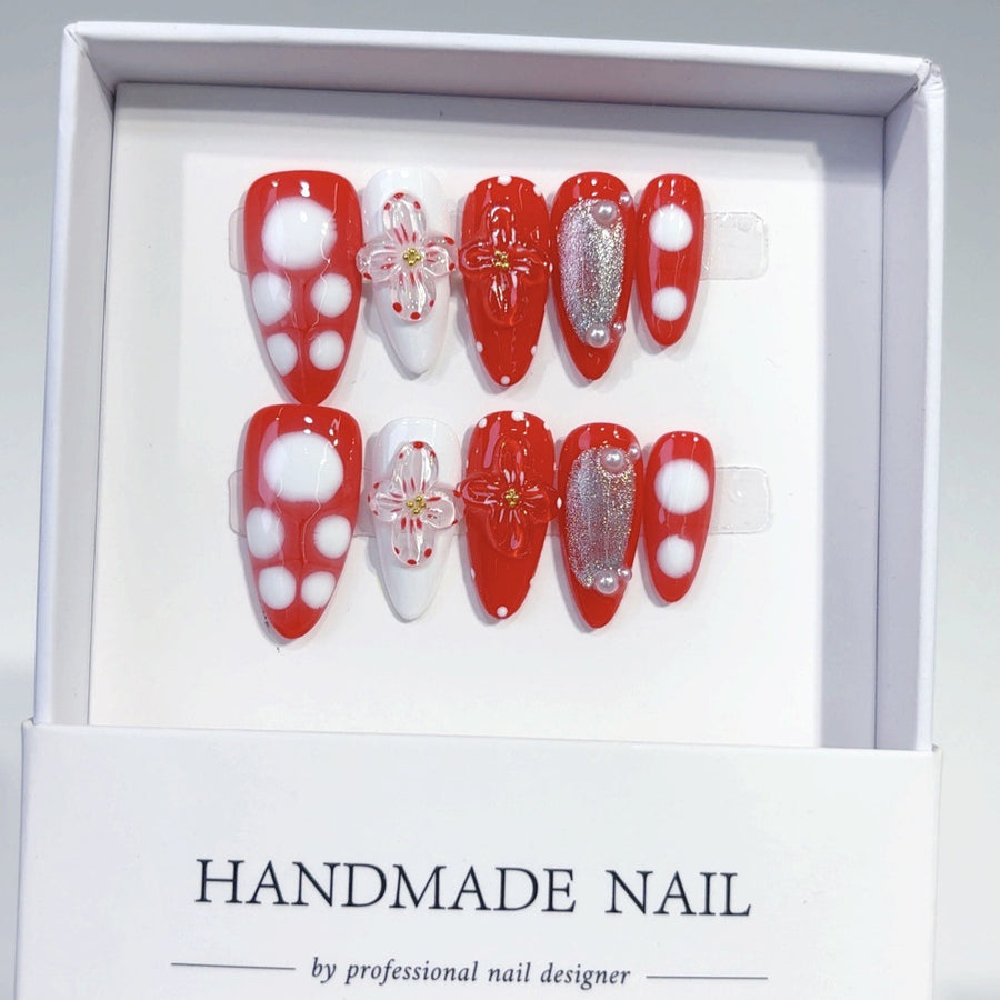 Cherry Fest: "Strawberry Bloom" – Long Almond Press-On Nails