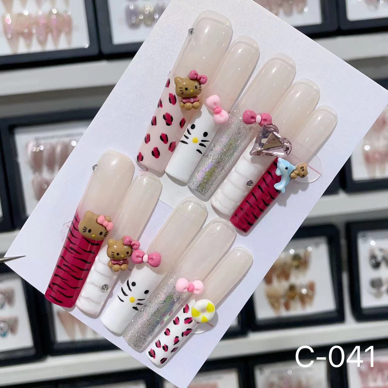Extra Long 5.5cm Water Pipe Press-On Nails | Handmade Collection | Round Shape