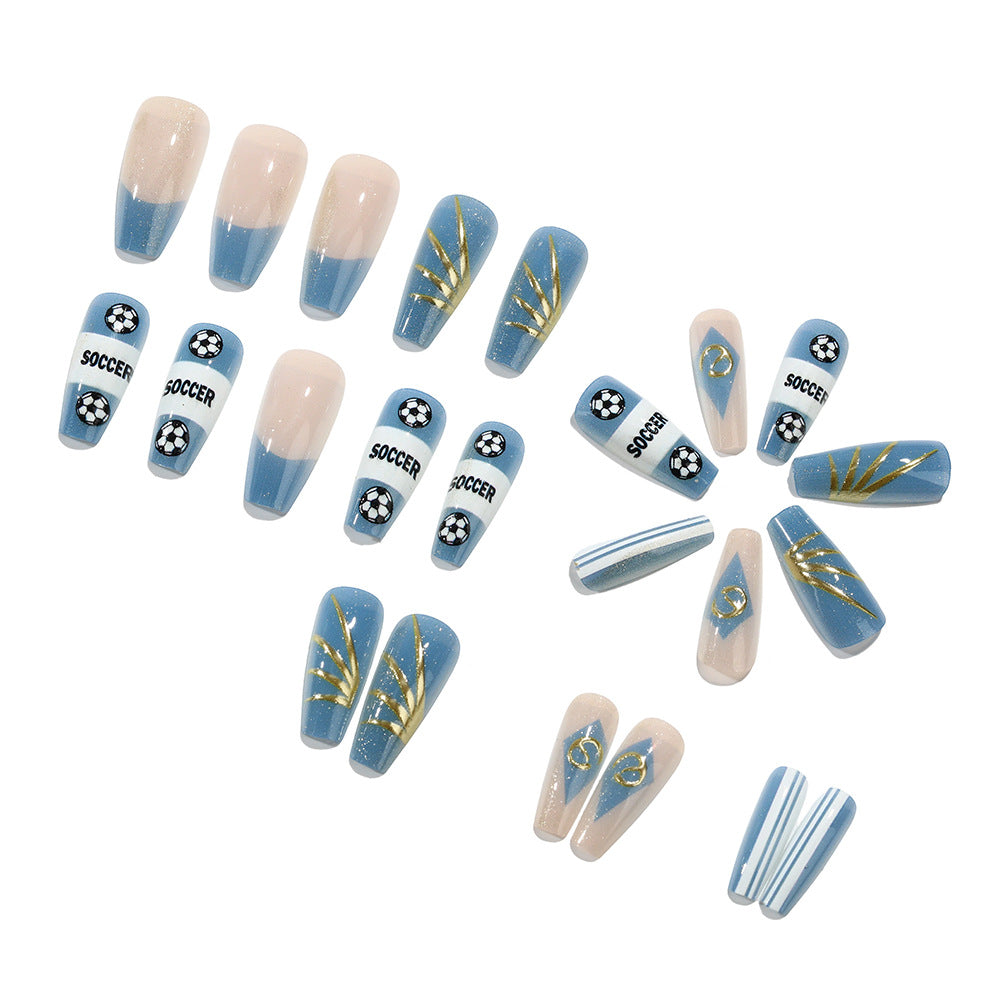 World Cup Blue White SOCCER Text Football Press-On Nails (Long Square/24pcs/Sporty)