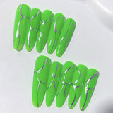 Neon Green Metallic Line Minimal Press On Nails