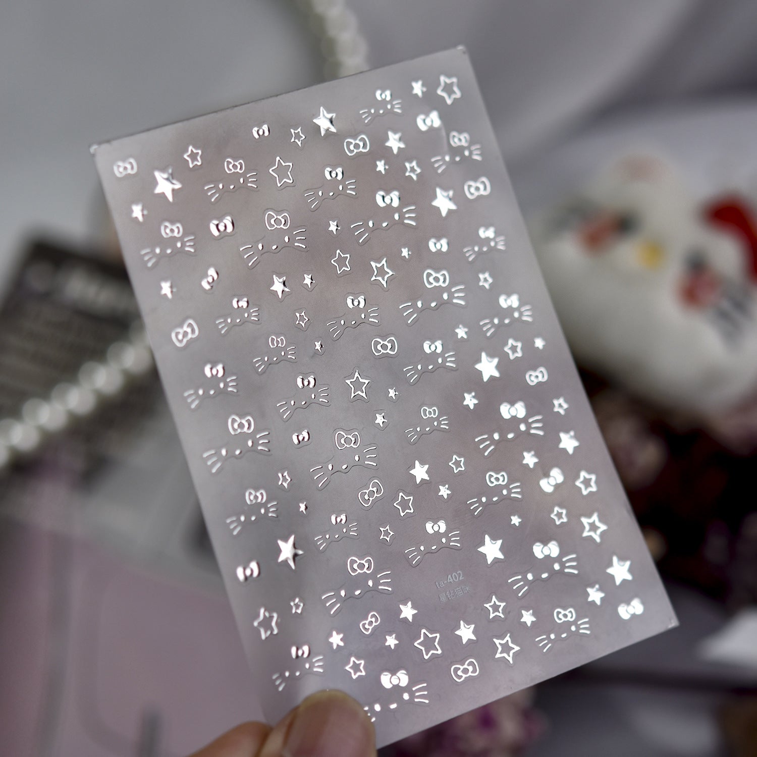 Silver Star Cat – Cute Y2K Nail Art Sticker Stickers