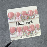sweet bow cute KT cat  Duckbill Shape nail ice through French flash Handmade Press-on Nails fake nails｜365nails