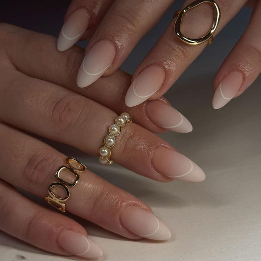 Simple pink white gradual change manicure fake nail white curve press on nails short almond nail patch removable nail piece｜365nails