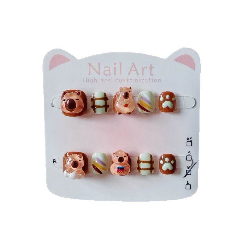 365nails — 可愛水豚兒童系列：「彩虹水豚大冒險」短款方形兒童穿戴甲