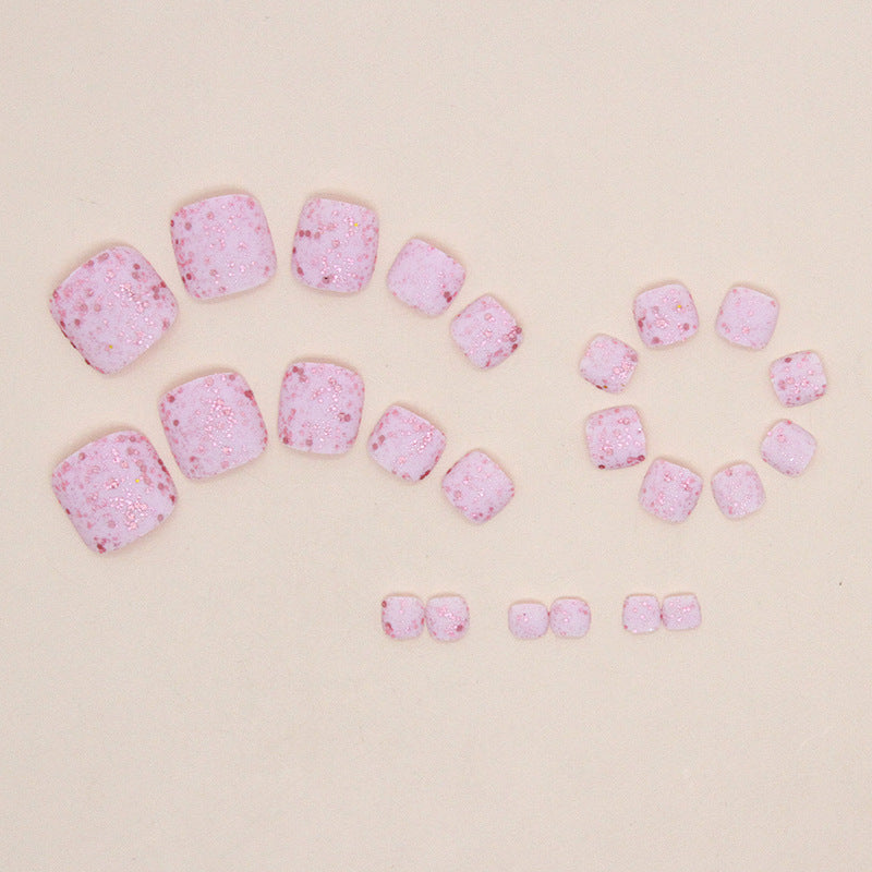 Press-on toenails pink girl manicure matte texture flash press-on nails glitter powder big sequins Press-on toenails nail sweet sister nail piece nail｜365nails