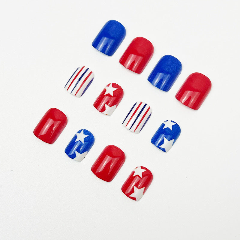 365nails: "American Spirit" – Solid Color Block & Flag Heart Printed Square Nails