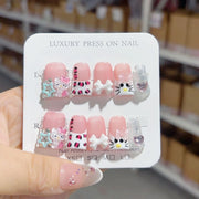Sweet Kitty Series: "Pink Starry Kitty" – Short Square Handmade Press-on Nails