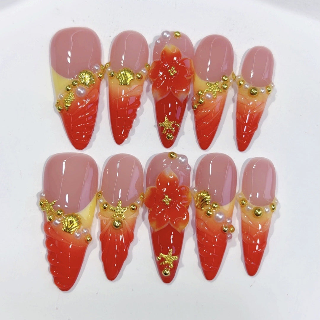 Strawberry Bloom: "Red Berry" – Long Almond Handmade Press On Nails