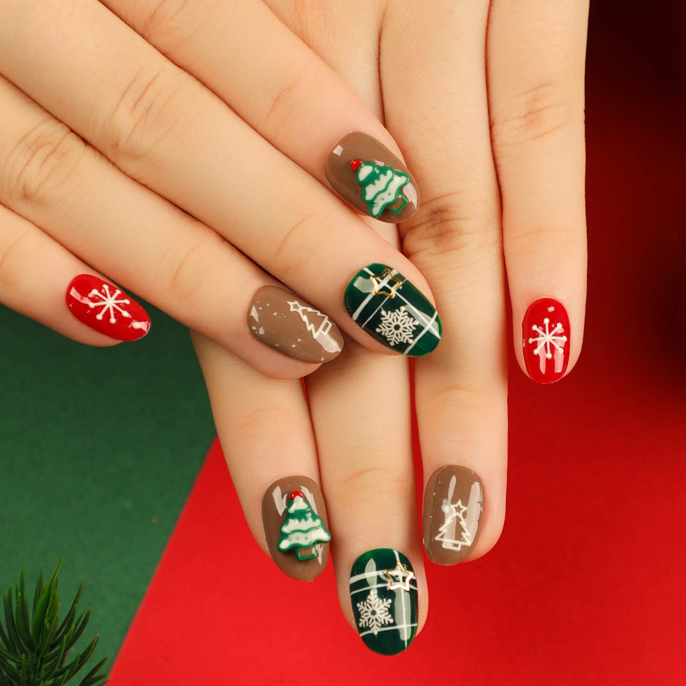 Christmas press on nails snowflake love snowman manicure short almond bow  long nail wholesale｜365nails