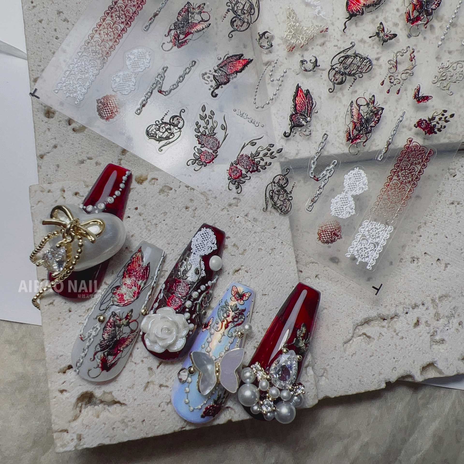 365nails: "Vintage Red Butterfly Crystal Lace" – nail art stickers