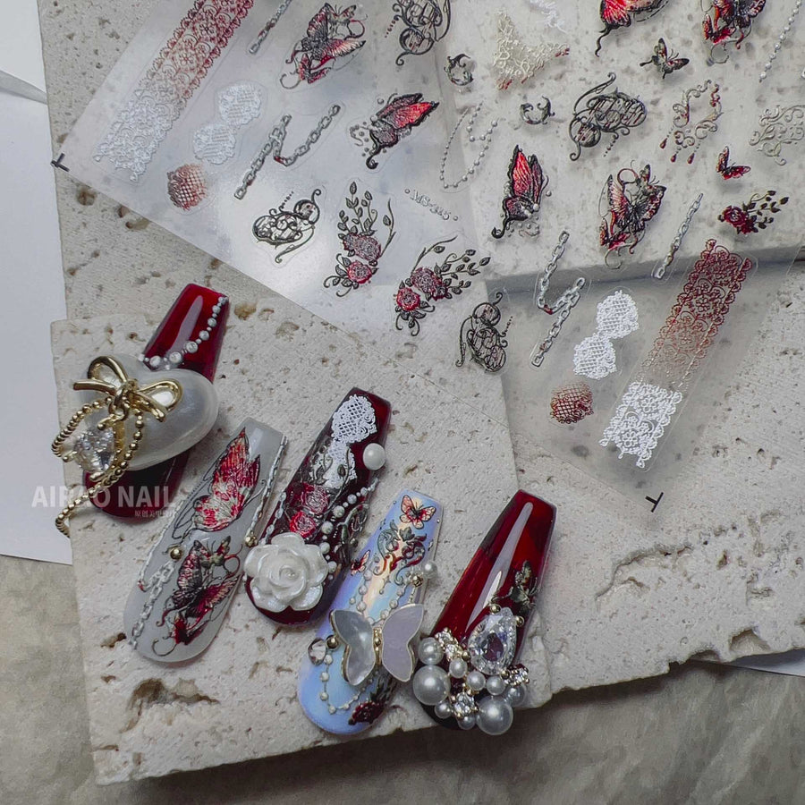 365nails: "Vintage Red Butterfly Crystal Lace" – nail art stickers
