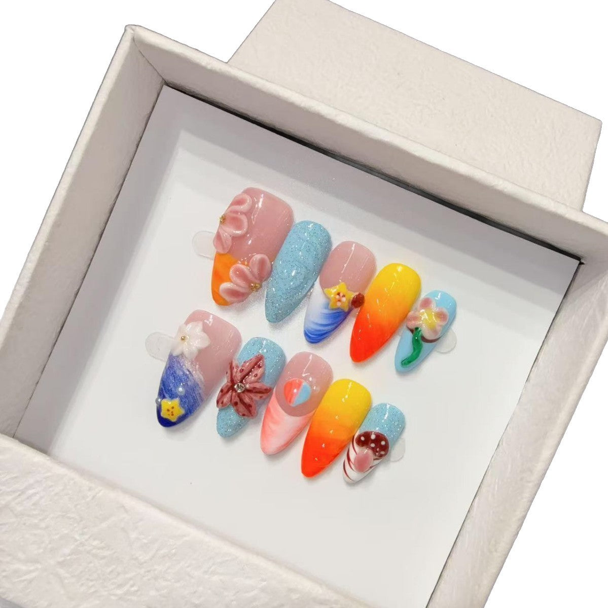 365nails: "바다의 미풍" – 3D 조개 수제 스틸레토형 프레스온 네일