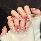 Cute Pink Heart Bow Star Valentine Style Press Nails