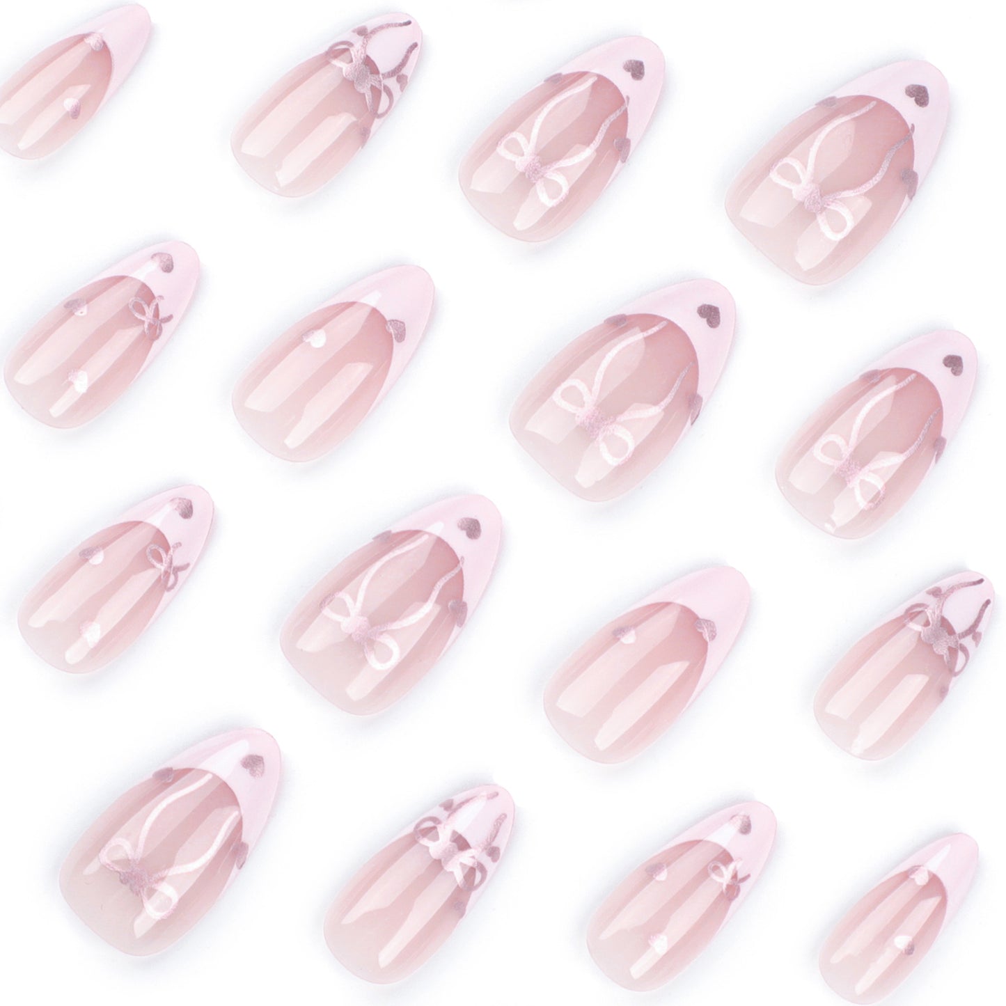 Wear nail pieces French pink nail art bow love fake nails  Internet celebrity nail art pieces wholesale｜365nails