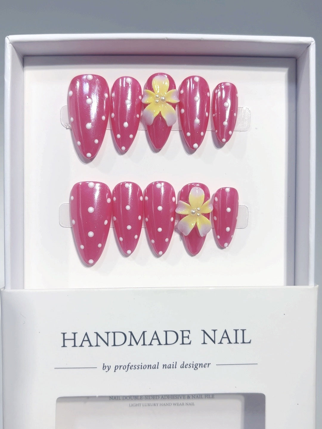 Pink Blossom: "Polka Dot & Floral" – Almond Press-On Nails