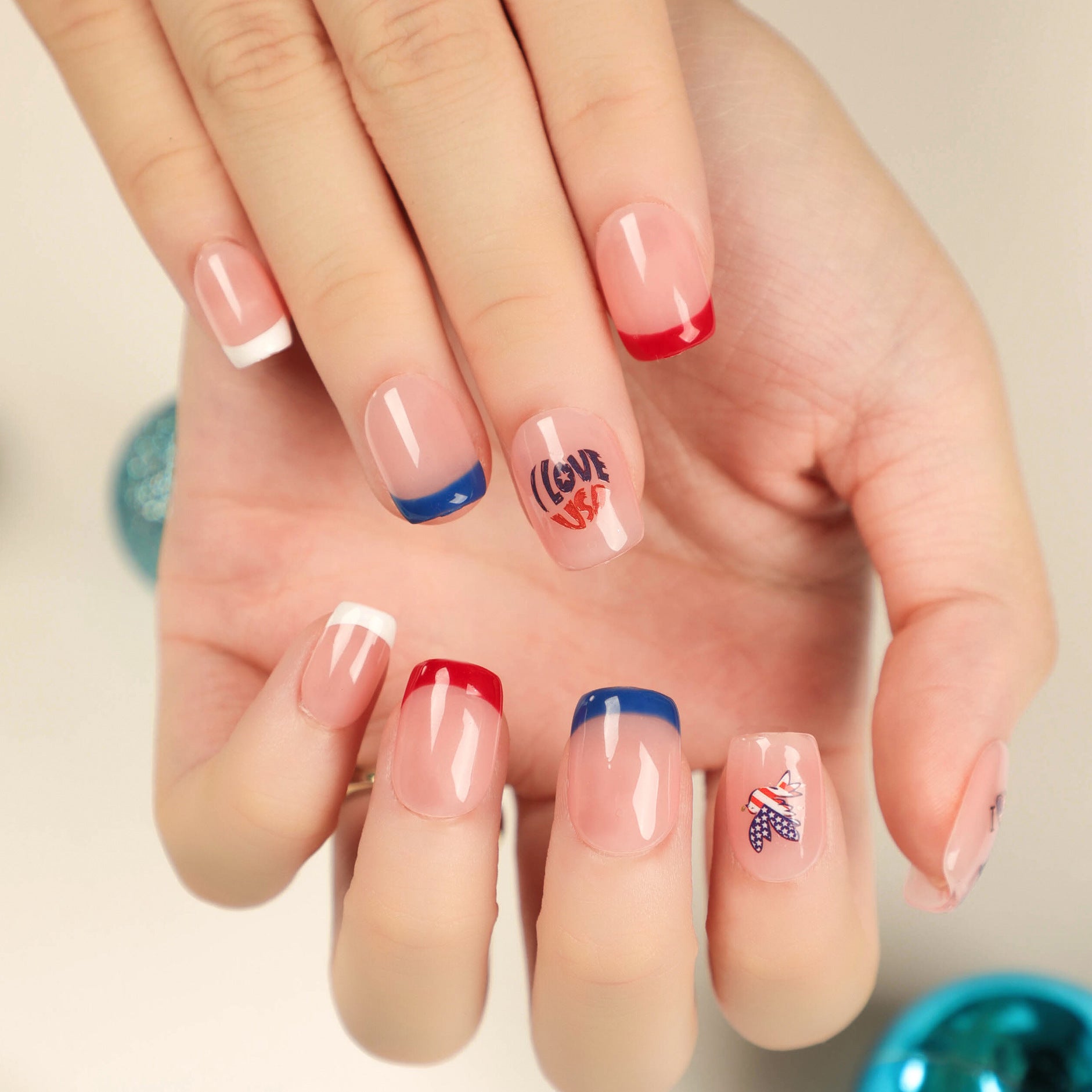 獨立日短款方形甲 美甲假甲 甲貼 成品 批發｜365nails