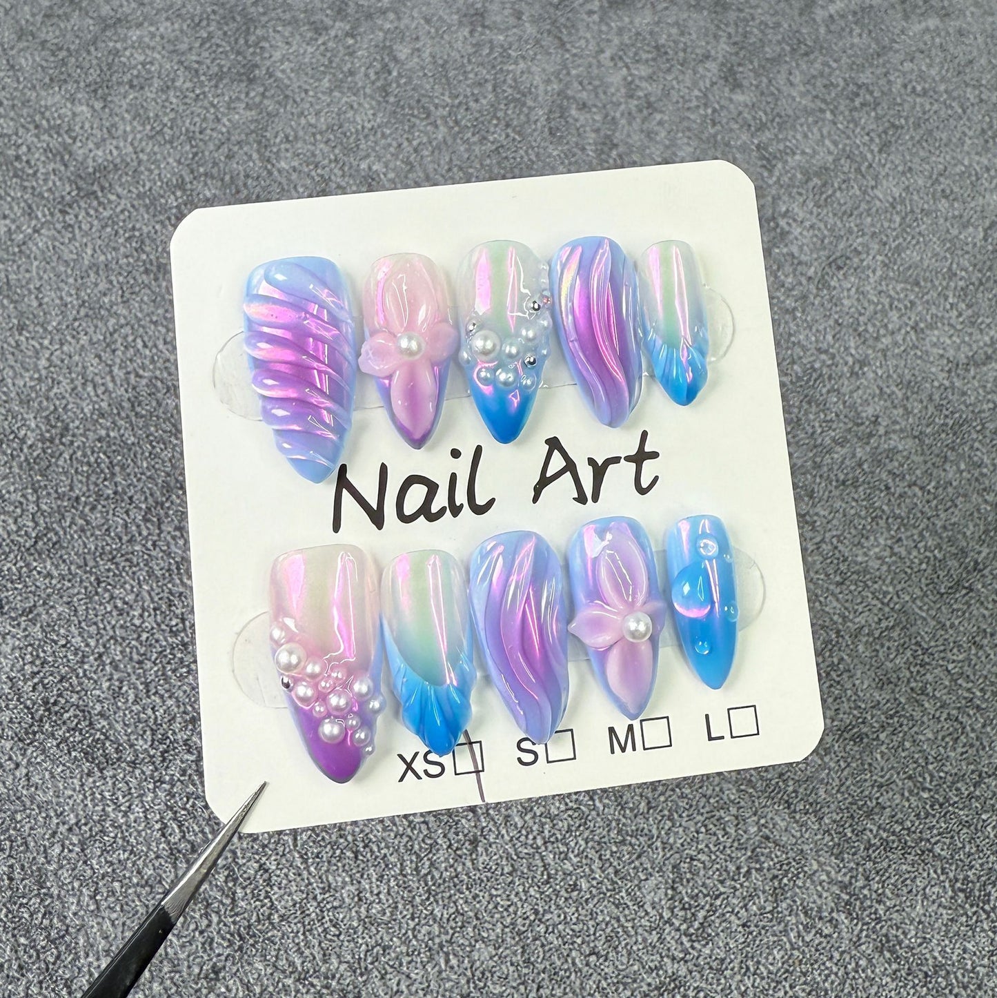 Unhas de pressão com relevo tridimensional, aurora, gelo, transparente, blush, pérola, arte de unha, doce, legal, quente, menina, pura, feita à mão ｜365nails