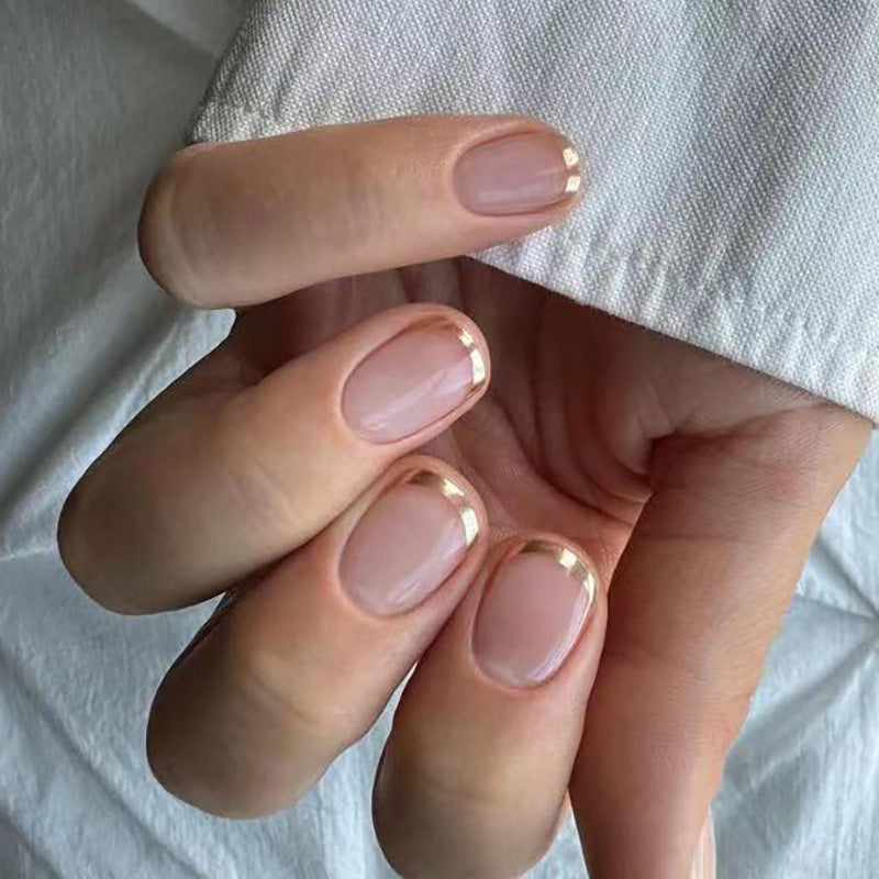 Short French gold edge wearing nail short MINI nail art finished nail piece new fake nail removable nail